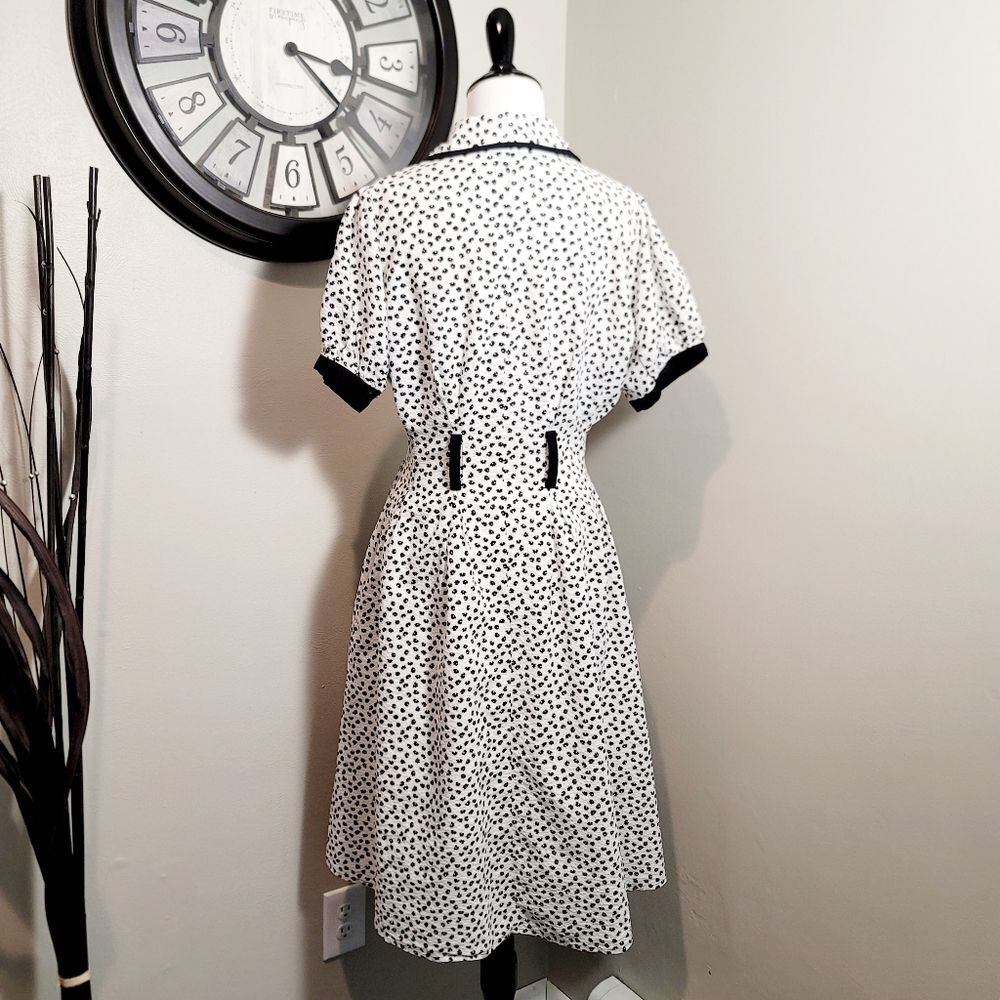 SERIOUS ZIZIFE French Retro Yamamoto Style Black & White Floral Midi Dress Sz M - Picture 3 of 16